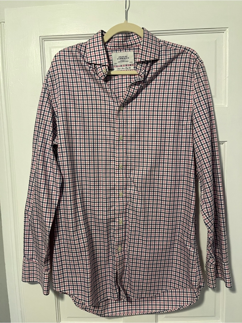 Charles Tyrwhitt Pink and Blue Checked Non Iron Dress Shirt - 16/35 inch